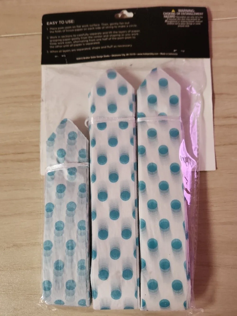 Tissue Pom-Poms Party Decorations - Blue Polka Dot (3 Count)